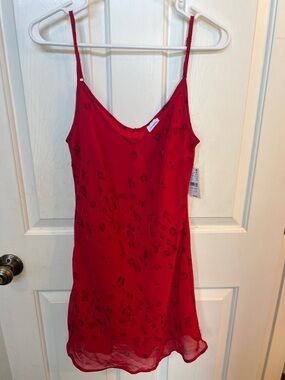 La Hearts Red Leopard-Detail Slip Dress